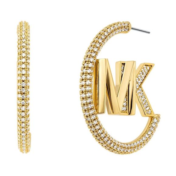 Michael Kors Premium MK Pavé Logo Hoop Earrings, Precious Metal-Plated - Picture 3 of 4